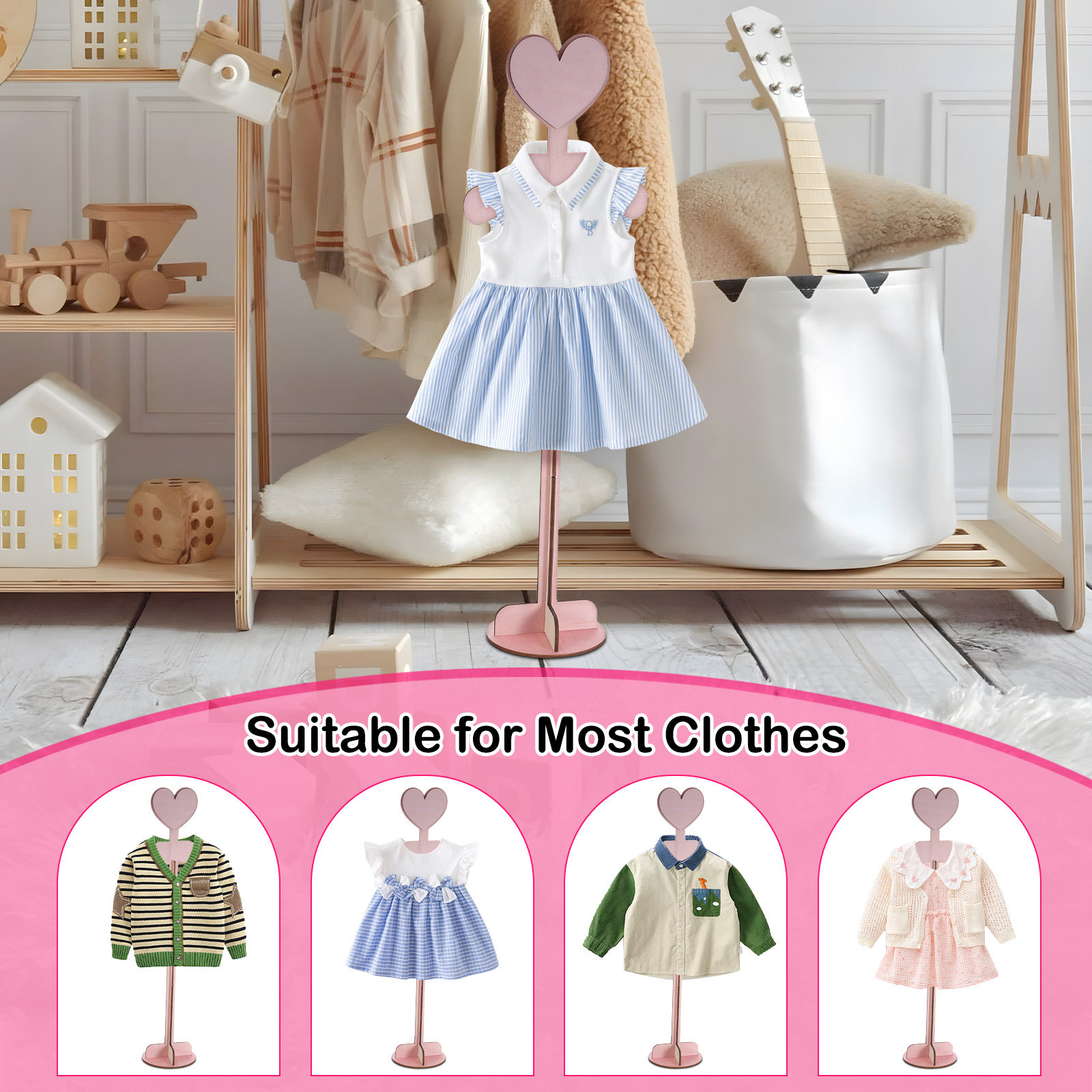 Baby Clothing Display Stand - Houten babykledingdisplayrek voor kinderkamer - Minimalistisch