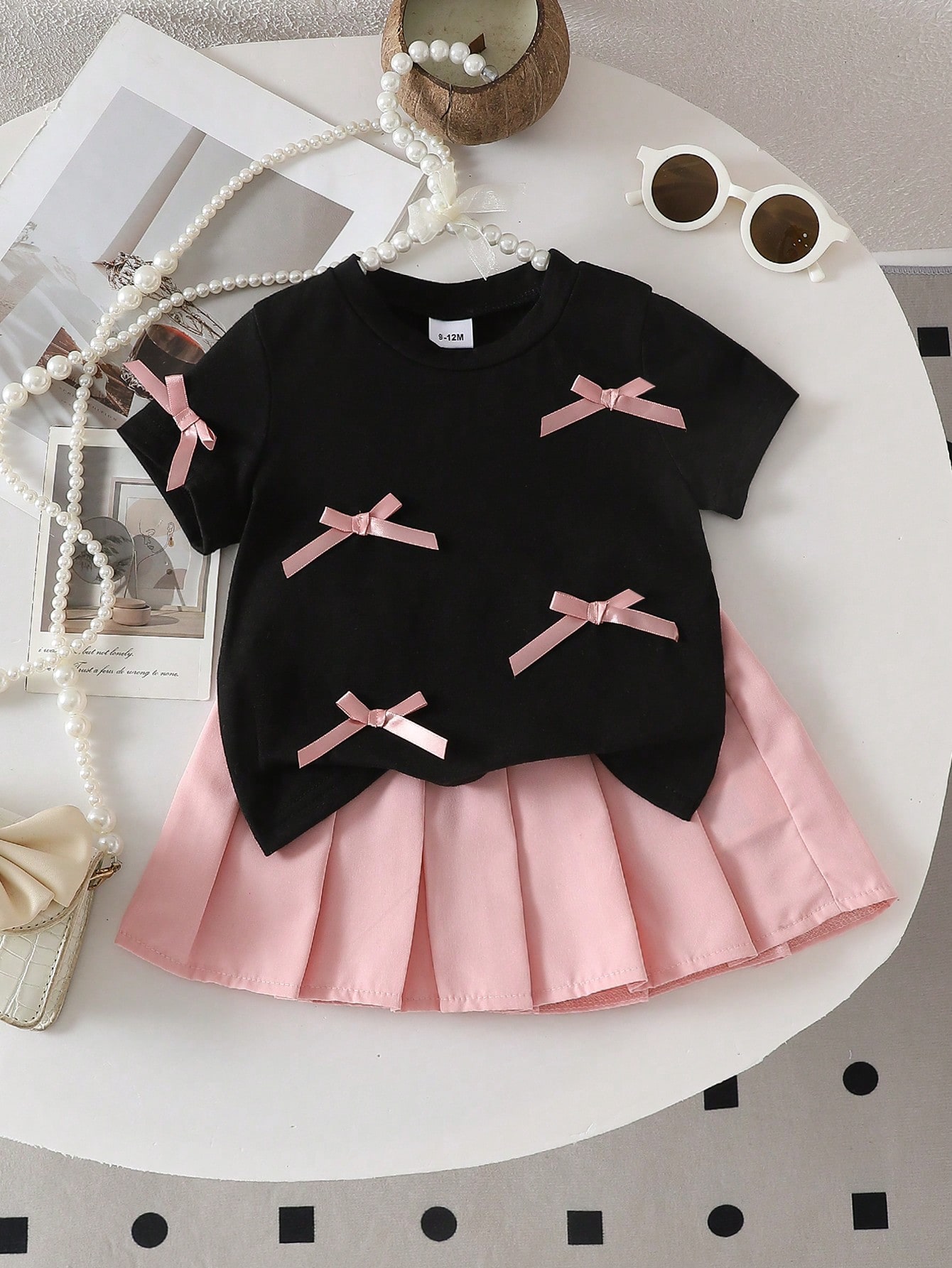 Baby Clothing Clearance - Tweedelig 3D-bow casual T-shirt en geplooide